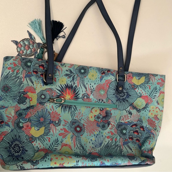 Sakroots Vibrant Floral Tote - Blue and Green Purse Shoulder Bag sea turtle key - Picture 9 of 16